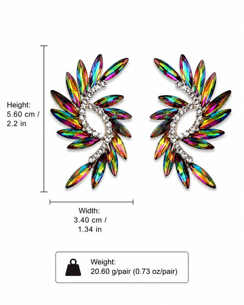 Multicolor Crystal Wing Statement Stud Earrings - Sable & Red
