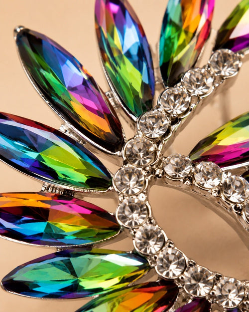 Multicolor Crystal Wing Statement Stud Earrings - Sable & Red