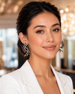 Multicolor Crystal Wing Statement Stud Earrings - Sable & Red