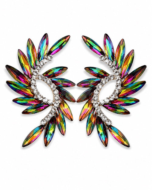 Multicolor Crystal Wing Statement Stud Earrings - Sable & Red