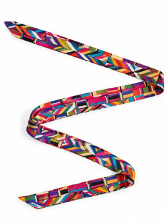 Multicolor Geometric Skinny Scarf Hair Neck Bag Accent - Sable & Red