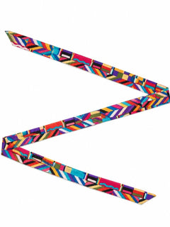 Multicolor Geometric Skinny Scarf Hair Neck Bag Accent - Sable & Red
