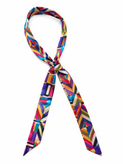 Multicolor Geometric Skinny Scarf Hair Neck Bag Accent - Sable & Red