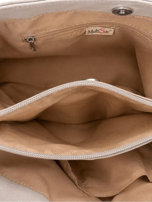 MultiSac Taupe Tri-Compartment Tote Shoulder Handbag NWOT - Sable & Red