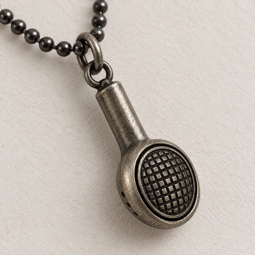 Music Earbud Pendant Necklace 20” Antiqued Finish - Soundwave - Sable & Red