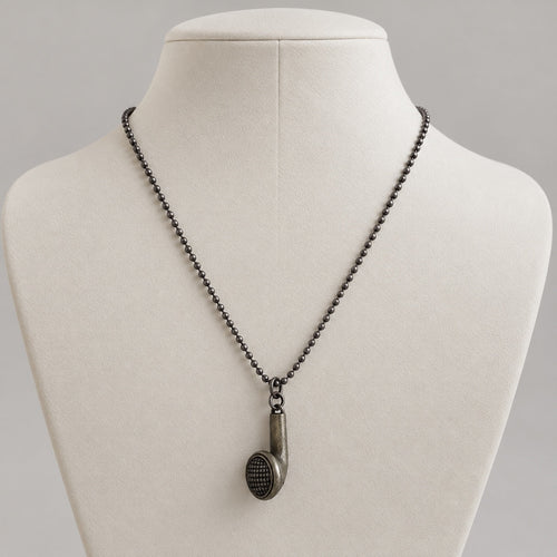 Music Earbud Pendant Necklace 20” Antiqued Finish - Soundwave - Sable & Red