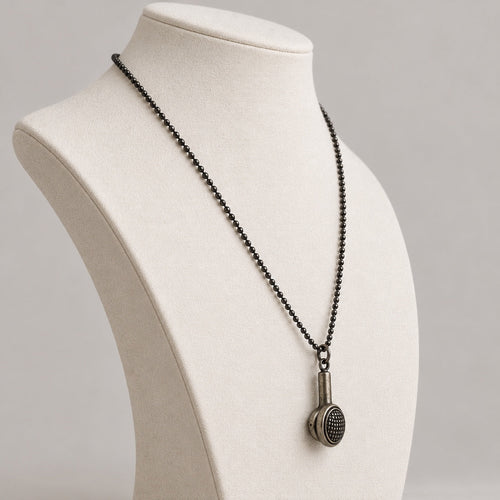 Music Earbud Pendant Necklace 20” Antiqued Finish - Soundwave - Sable & Red