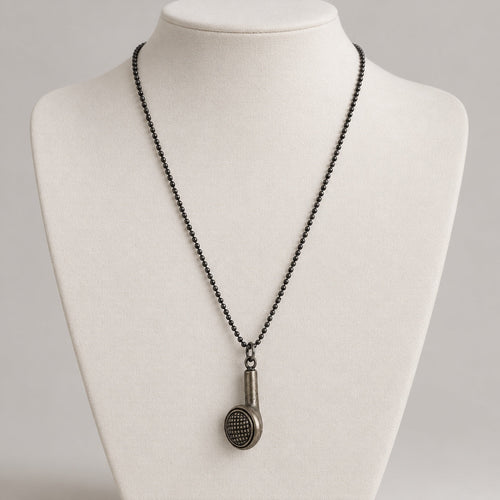 Music Earbud Pendant Necklace 20” Antiqued Finish - Soundwave - Sable & Red