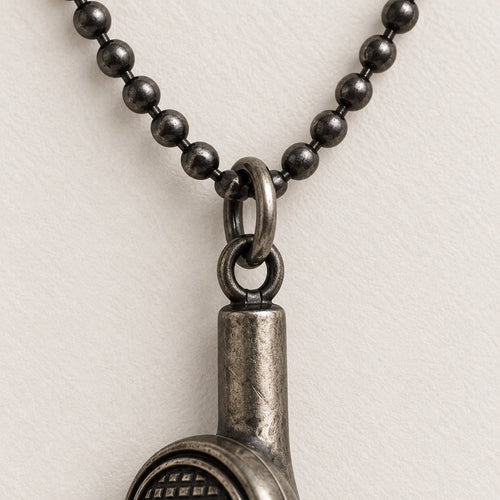 Music Earbud Pendant Necklace 20” Antiqued Finish - Soundwave - Sable & Red