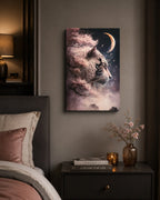 Mystical White Tiger Moon & Cherry Blossom Canvas Wall Art 18x12 - Sable & Red
