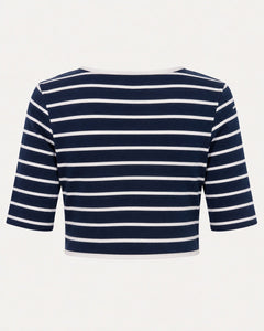 Nautical Navy & White Striped Cropped Jacket Gold Buttons - Sable & Red