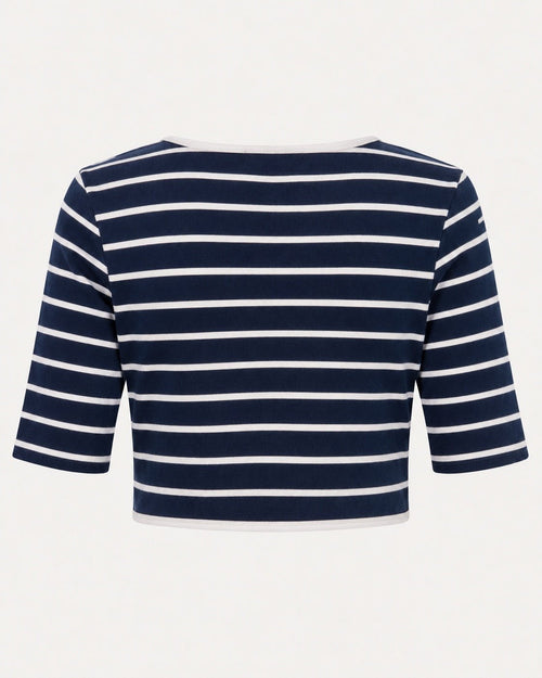 Nautical Navy & White Striped Cropped Jacket Gold Buttons - Sable & Red