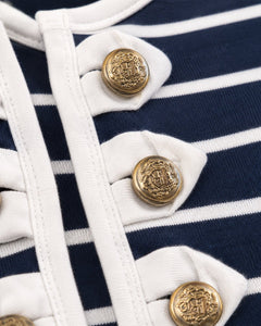 Nautical Navy & White Striped Cropped Jacket Gold Buttons - Sable & Red