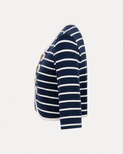 Nautical Navy & White Striped Cropped Jacket Gold Buttons - Sable & Red