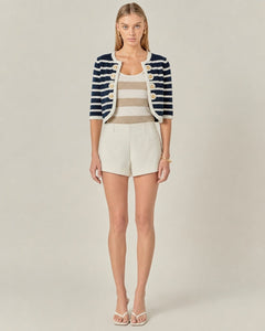 Nautical Navy & White Striped Cropped Jacket Gold Buttons - Sable & Red