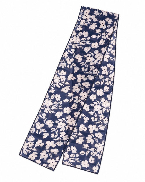 Navy & Pale Pink Floral Lightweight Scarf 67” x 8” - Sable & Red