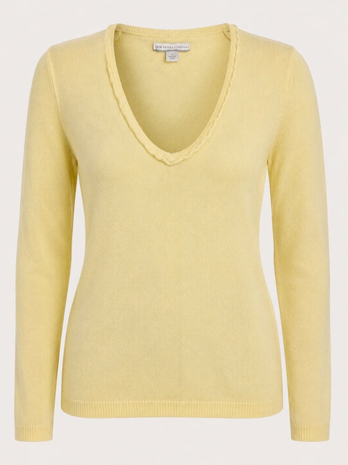 New York & Company Yellow V-Neck Sweater Acrylic Knit Top - Sable & Red