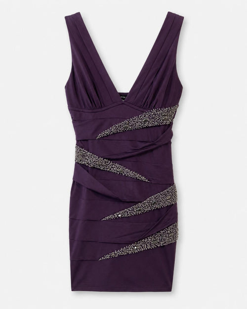 NIKIBIKI Purple Beaded Ruched Bodycon Mini Dress Size Small - Sable & Red
