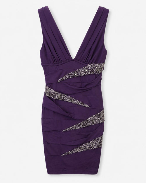NIKIBIKI Purple Beaded Ruched Bodycon Mini Dress Size Small - Sable & Red