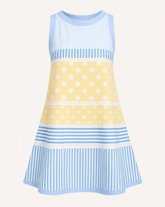 Patchwork Polka Dot Stripe Sleeveless Summer Dress - Sable & Red