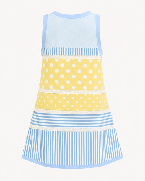 Patchwork Polka Dot Stripe Sleeveless Summer Dress - Sable & Red