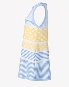 Patchwork Polka Dot Stripe Sleeveless Summer Dress - Sable & Red