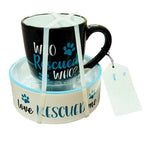 Pet Mug Bowl Set NEW Who Rescued Who? Love Rescued Me - Sable & Red