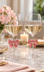 Pink Bow Wine Glasses Set of 2 Hard Plastic | Sable & Red Blush Bow - Sable & Red