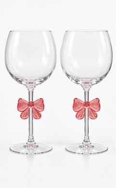 Pink Bow Wine Glasses Set of 2 Hard Plastic | Sable & Red Blush Bow - Sable & Red