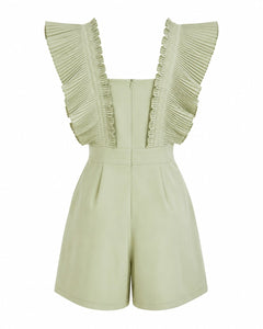 Pleated Ruffle Sleeve Romper Sage Green Size M Statement Playsuit - Sable & Red