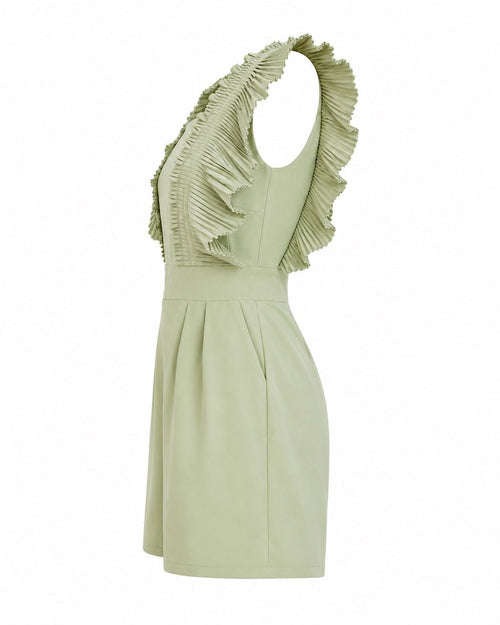 Pleated Ruffle Sleeve Romper Sage Green Size M Statement Playsuit - Sable & Red