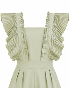 Pleated Ruffle Sleeve Romper Sage Green Size M Statement Playsuit - Sable & Red