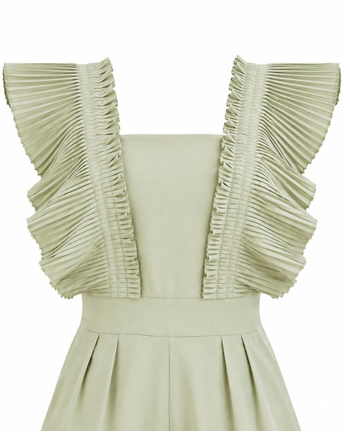 Pleated Ruffle Sleeve Romper Sage Green Size M Statement Playsuit - Sable & Red