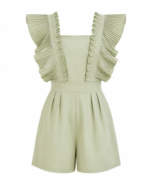 Pleated Ruffle Sleeve Romper Sage Green Size M Statement Playsuit - Sable & Red