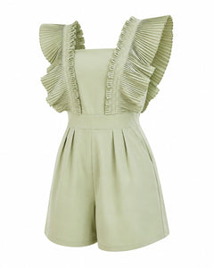 Pleated Ruffle Sleeve Romper Sage Green Size M Statement Playsuit - Sable & Red