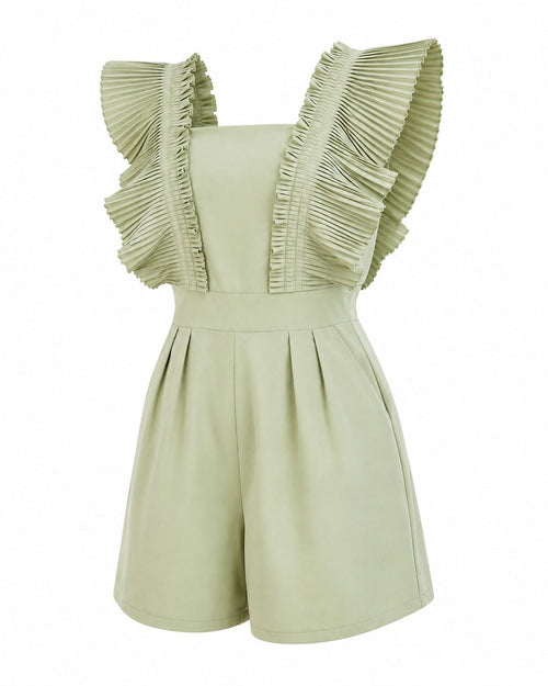 Pleated Ruffle Sleeve Romper Sage Green Size M Statement Playsuit - Sable & Red