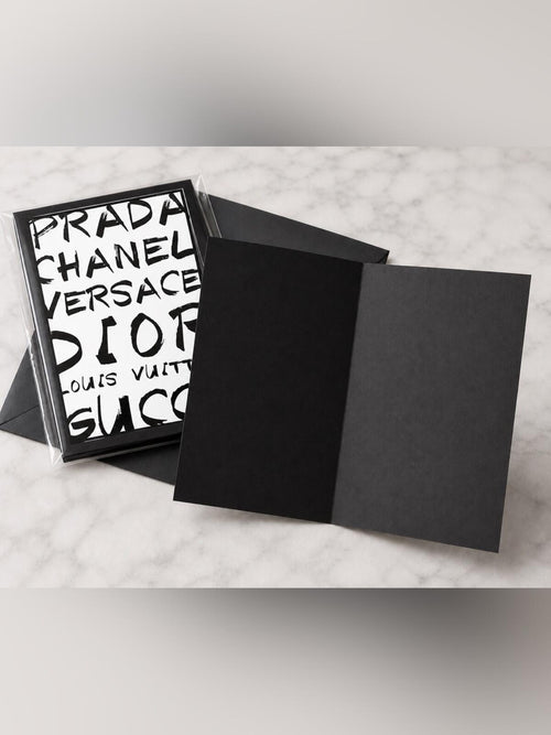 Prada, Chanel, Versace, Dior, Louis Vuitton, and Gucci Graphic Print Card Set - Sable & Red