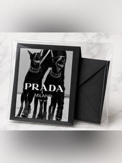 Prada Milano Graphic Print Black Greeting Card Set w/ Envelope | Blank Inside - Sable & Red