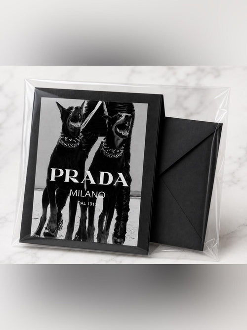 Prada Milano Graphic Print Black Greeting Card Set w/ Envelope | Blank Inside - Sable & Red