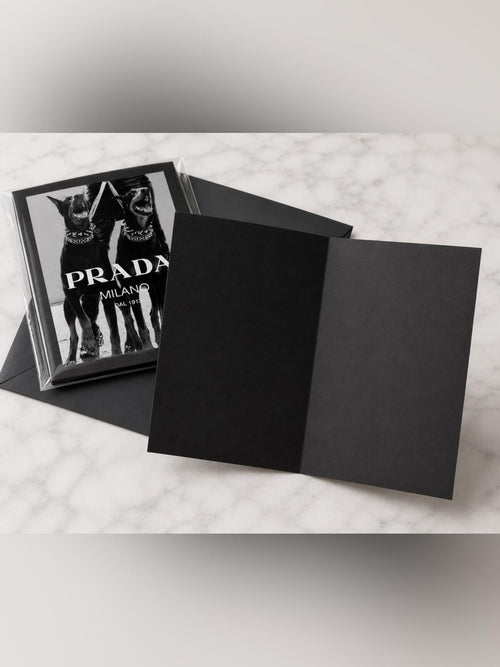 Prada Milano Graphic Print Black Greeting Card Set w/ Envelope | Blank Inside - Sable & Red