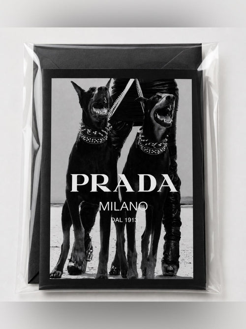 Prada Milano Graphic Print Black Greeting Card Set w/ Envelope | Blank Inside - Sable & Red