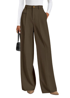 PRETTYGARDEN Women's Tailored Wide Leg Work Dress Pants - Sable & Red
