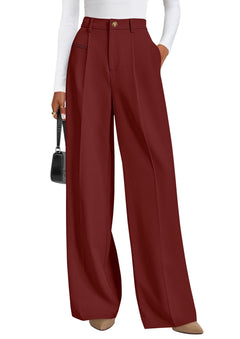 PRETTYGARDEN Women's Tailored Wide Leg Work Dress Pants - Sable & Red