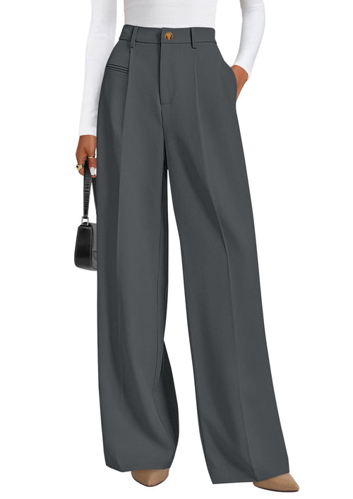 PRETTYGARDEN Women's Tailored Wide Leg Work Dress Pants - Sable & Red
