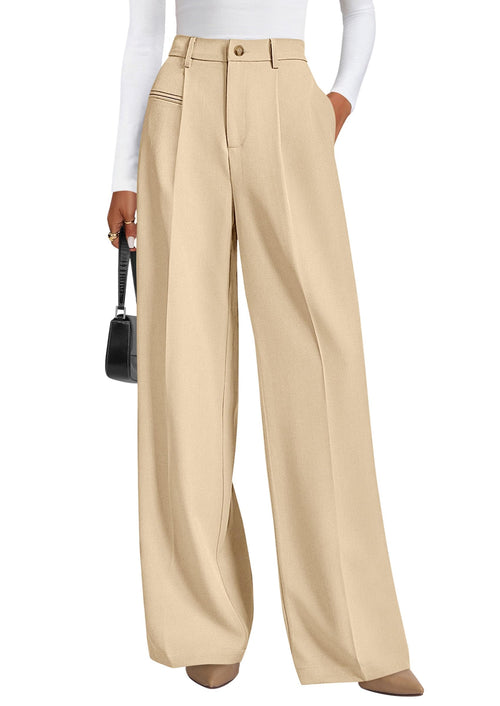 PRETTYGARDEN Women's Tailored Wide Leg Work Dress Pants - Sable & Red