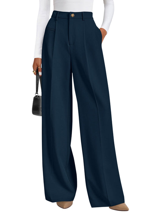 PRETTYGARDEN Women's Tailored Wide Leg Work Dress Pants - Sable & Red