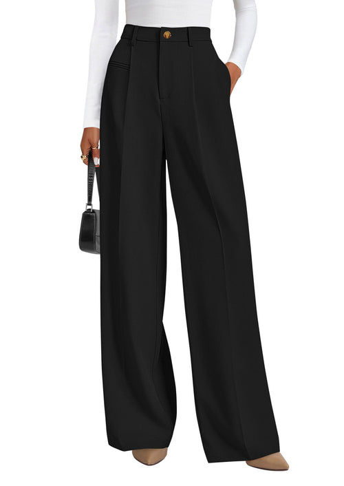 PRETTYGARDEN Women's Tailored Wide Leg Work Dress Pants - Sable & Red