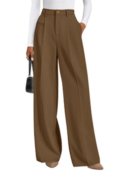 PRETTYGARDEN Women's Tailored Wide Leg Work Dress Pants - Sable & Red