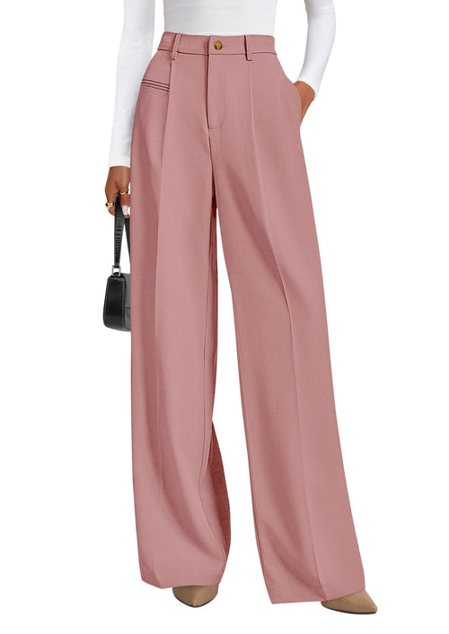 PRETTYGARDEN Women's Tailored Wide Leg Work Dress Pants - Sable & Red