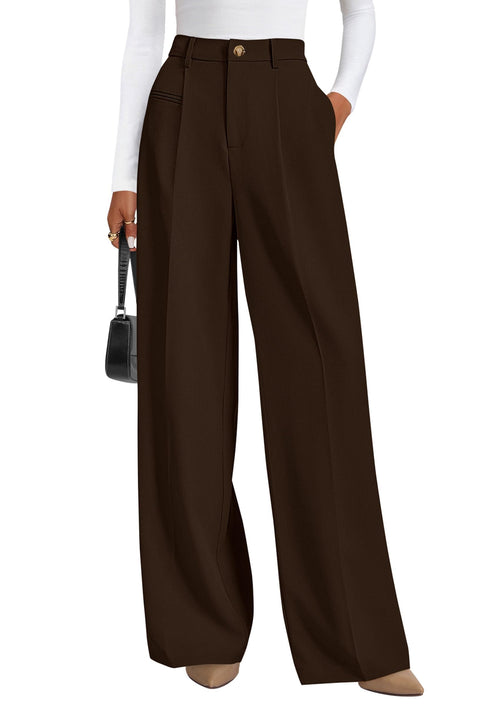 PRETTYGARDEN Women's Tailored Wide Leg Work Dress Pants - Sable & Red